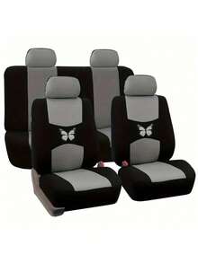 通用蝴蝶图案汽车座椅套（9件套/4件套）| 兼容安全气囊，防水透气。9件套（5座）包含：2个前排座椅套、1个靠背套、1个后排座椅套和5个头枕套。4件套（2座）包含：2个前排座椅套和2个头枕套。