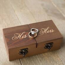 Wood Ring Box Wedding Ceremony Rustic Vintage Ring Bearer Box, Unique Engagement Ring Holder Boxes Marriage, Mr & Mrs Decorative Boho Jewelry Favor - 他和她 - 查看 3