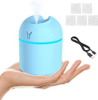 Portable Mini Humidifier, 250ML Small Humidifier, 3-In-1 Colorful Mini Humidifier + Night Light + Car Humidifier, Cool Mist Humidifier With Aroma Pads, USB Portable Humidifier For Travel