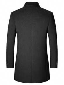 男士羊毛混纺西装外套，休闲时尚纯色长袖口袋纽扣大衣，秋冬服装