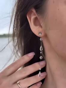 1 Pair Fashionable & Delicate Transparent Water Drop Dangle Earrings, Suitable For Women In Any Occasion - Clear - View 2