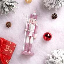 30cm Holzer Nussknacker Soldat Figur Puppe Rosa Glitzer Soldat Puppe Handwerk Ornament Weihnachts Haus Büro Dekoration