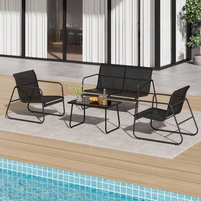 Juego de 4 Muebles para Exterior,Sillón Loveseat y 2 Sillas Mecedoras con Mesa de Centro - Set de Conversación Resistente a la Intemperie, Transpirable y Cómodo para Jardín, Piscina o Balcón