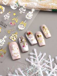 5D Goldene Weihnachts-Nagelkunst-Aufkleber, Geprägte Winterkristallkugel-Nageldekore, Schneemann, Schneeflocken, Weihnachtsbaum, Weihnachts-Nageldesigns, Maniküre-Accessoires, Weihnachts-Nagelaufkleber für Nagelkunstdekorationen