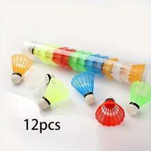 12pcs Colorful Badminton Shuttlecocks - Durable, Windproof And Elastic Plastic Training Balls, Suitable For Beginners, Indoor Badminton Accessories, Vivid Sports Equipment, Durable Plastic Balls Outdoor Garden, All Skill Levels, Sports Camping Accessories, Fun And Stylish, Sturdy Structure, Essential Sports Gear For Enthusiasts, Random Colors