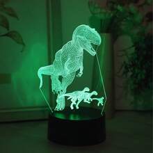 1pc 3D Dinosaur Pattern Night Light - USB Powered With Touch Sensor Control RGB 7-Color Changing, Perfect Small Gift For Family And Creative Home Decor - Multi-color light - View 2