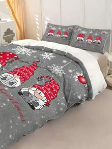 2/3pcs Christmas Gnome Cartoon Bed Comforter Set, Duvet Cover Bed Sheets Set -Bedding Set, With 1 Duvet Cover And 1-2 Pillowcases, King-Size Bedspread, Soft Skin-Friendly Polyester, Machine Washable, Dry Clean,Suitable For Room/Bedroom/Home Decoration.