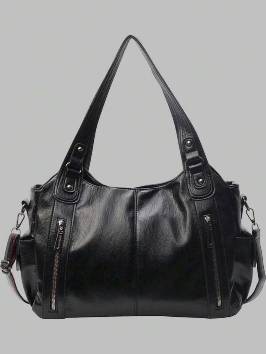 DareSee Waterproof Business Casual PU Tote Black Bag Multi-Pocket Design With Compartments Shoulder Bag Multifunctional Crossbody Bag Suitable For Teen Girls, Female College Students, White-Collar Workers And Rookies, Perfect For Work, Business Commuting, Shopping, Outdoor Travel And School, Large Capacity Bag For Women Music-Fest Y2K-Fest Back To School Autumn , Bags Perfect For Fancy Party Matching With Costumes Winter Gifts Music Fest - Black - View 1