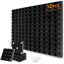 OLOEY 12/24 piezas de espuma acústica piramidal de alta densidad de 10 x 10 x 2 pulgadas, 4 torres, decoración de pared para renovación del hogar, insonorización, reducción de ruido, espuma absorbente de sonido
