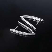 925 Sterling Silver Geometric Full CZ Women Earring, Cubic Zirconia Inlaid Simple Large Earring