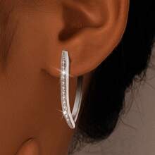 925 Sterling Silver Geometric Full CZ Women Earring, Cubic Zirconia Inlaid Simple Large Earring