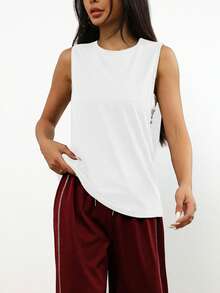 One-Piece Four-Season Women's Daily Fitness Exercise Simple And Versatile Solid Color Sleeveless Sports Vest Training Suit - 白色 - 查看 4