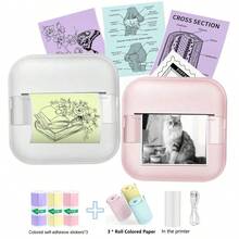 Mini Impressora, Criadora de Adesivos Térmicos Sem Tinta com 6 Rolos de Papel de Impressão, Para Notas, Imagens, Fotos, Diários, DIY, Compatível com iOS e Android