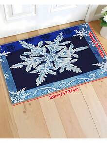 Christmas Snowflake Doormat - Navy Blue Edges, Light Blue Background, Non-Slip And Machine Washable Polyester Carpet, Suitable For Indoor/Outdoor Use, Great For Entryway, Bedroom And Home Decor