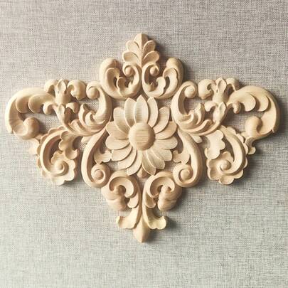 1 pezzo Decorazione in legno intagliato stile europeo, materiale in legno grezzo, fiore vintage per centro porta, applicazione in legno per decorazione domestica, 29,8 x 23,5 cm, adatto per decorare architravi, armadi, porte, mobili, pareti d'accento, Natale, Ognissanti, Ringraziamento, San Valentino, decorazione fai-da-te