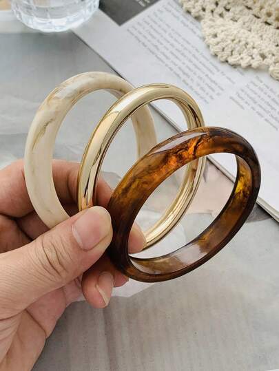 LADYCOCO 3 st. tjockt vintagearmband i brunt och beige akrylharts med flera lager, för kvinnor och par, lämpligt för fest och vardagsbruk (den fotograferade bilden och den faktiska produkten kan ha små skillnader)