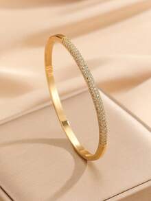 1 pieza Brazalete de uñas personalizado de moda para mujer, con circonita sintética incrustada, estilo minimalista elegante, accesorio versátil para uso diario