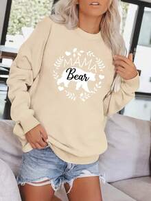 2025 New Women's Sweatshirt With Mama Bear Print, Casual, Long Sleeve And Round Neck, Loose And Comfortable Women's Clothing - 白色的 - 查看 5