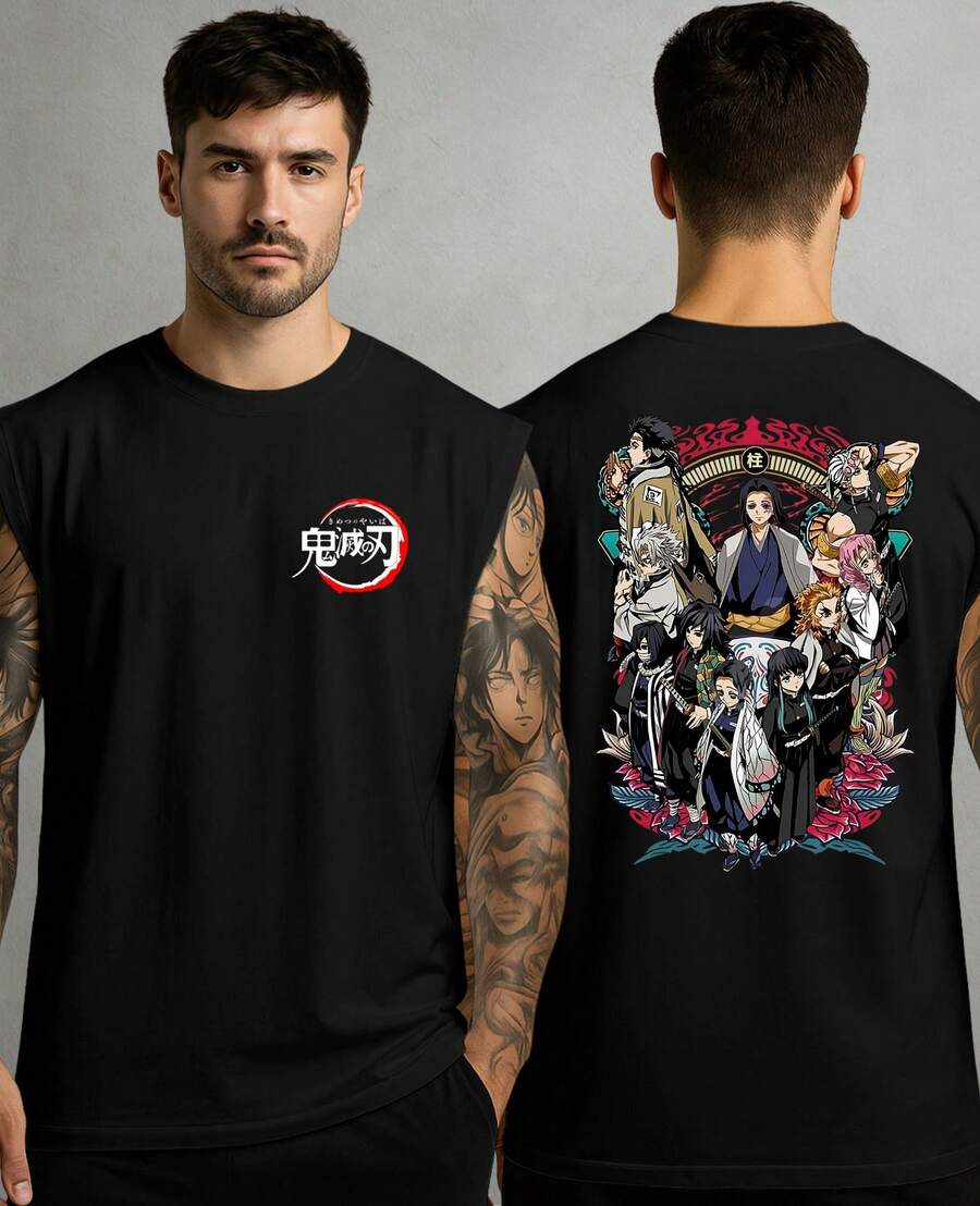 Kimetsu No Yaiba Oni Hashira Hunters Infinite Castle Oversized Tank Top - Negro - Ver 1