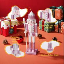 30cm Holzer Nussknacker Soldat Figur Puppe Rosa Glitzer Soldat Puppe Handwerk Ornament Weihnachts Haus Büro Dekoration