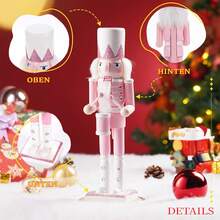 Festliche Atmosphaere Gestaltung 30CM Rosa Kristall Nussknacker Trommler Weihnachten Desktop Deko Figur