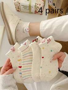 5 Pairs Random Cartoon Puppy & Rabbit Print Ankle Socks, Spring/Summer - Multicolor - View 10