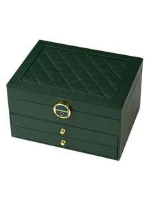 1pc Three-Layer Jewelry Storage Box, Dressing Table With Drawer Jewelry Storage Box, Gift Leather Jewelry Box, Portable Jewelry Storage Box, Desktop Storage Drawer Box, Stackable Storage Box, Can Store Watches, Necklaces, Rings, Pendants, Bracelets And Other Multi-Functional Jewelry Storage Boxes, Exterior With Locking Leather Design,