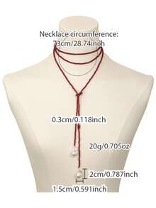 1pc French Retro Niche Design Asymmetric Pearl & Black Crystal Necklace, Multi-Wear Long Clavicle Chain, Ins Style