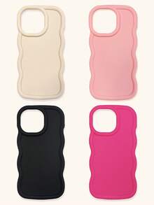 白色粉色酒红色黑色不对称波浪纹基础款手机壳4件套，多巴胺波浪纹手机壳，兼容和Galaxy 16/16 Pro Max/16 Pro/16 Plus，春季礼物，生日周年纪念，国际版，非国内版 - 彩色 - 查看 46