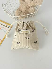 1个灯芯绒花朵/蝴蝶结抽绳袋，可爱多功能收纳袋，适用于化妆品、旅行、居家使用，便携式化妆包，护肤品、珠宝、口红、润唇膏、指甲油、发夹、钱包、卫生巾等，邮轮旅行必备，宿舍必备，生日礼物，伴娘礼物，母亲节礼物，教师节礼物，情人节礼物