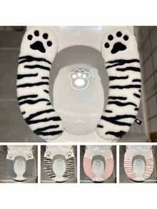 2件套可爱猫爪造型马桶盖，粘贴式安装，奢华舒适，黑白配色，打造独特卫浴体验，马桶装饰，浴室装饰，秋季装饰