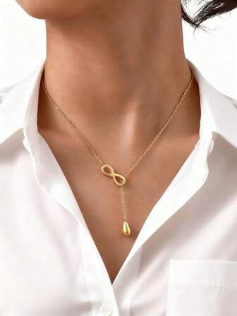 1 件时尚无限符号吊坠女士项链，水滴吊坠 Y 形项链，简约配饰礼物，适合女孩女士日常约会派对佩戴