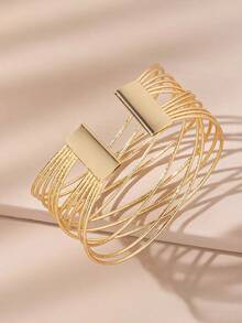 1pc Fashionable Women's Multi-Layered Crossed Pure Metal Decor Open Bangle - 黃金 - 查看 5