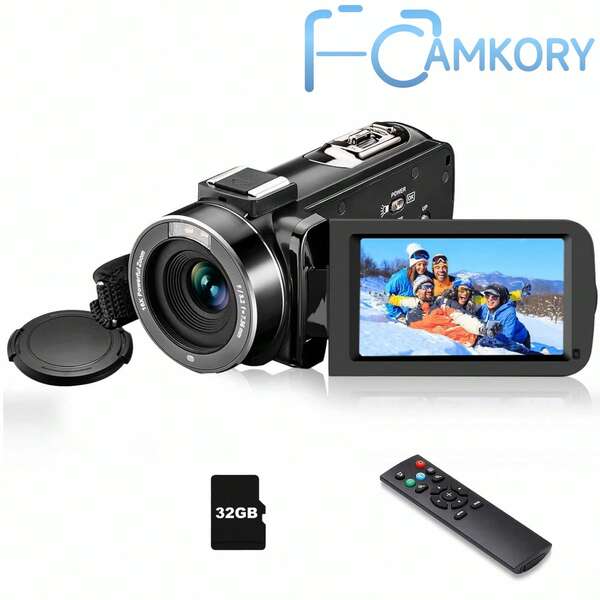CAMKORY Cámara de video CAMKORY Cámara digital Grabadora de video Full HD 1080P 36MP Pantalla LCD de 3.0 pulgadas con rotación de 270 grados Zoom digital 16X Cámara grabadora con tarjeta SD de 32GB