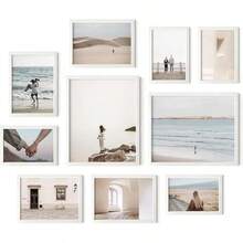 HAUS AND HUES Beige Oak Gallery Wall Frames 10 Pack - Tabletop Picture & Photo Frames Set With Two 8x10, Four 5x7, Four 4x6 - Includes American Oak, Shatterproof Plexi - Ideal For Home Or Office