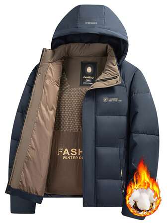 1pc Men's Padded Jacket, Thick Hooded, Casual, Daily, Holiday, Travel, Cycling, Hiking, Sports Outerwear, Winter