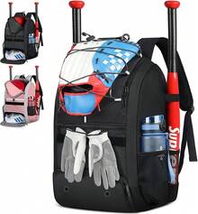 Mochila de béisbol, bolsa de béisbol, mochila para equipo de béisbol, adecuada para adolescentes y adultos, puede acomodar bates, cascos, guantes y zapatos con compartimento para zapatos. - Negro - Ver 13