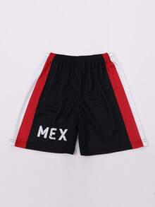 SURUIDA 2 Pcs Mexican Boy Soccer Jersey, Youth Casual Football Uniform, V-Neck Digital Printing Style T-Shirt Set, Suitable For Outdoor Sports, Team Match, Training, Stage Performance, Daily Wear In Summer, Short Sleeve - 黑色 - 查看 5