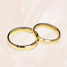 Pair Of Unisex Beveled Engagement Wedding Rings Stainless Steel 18k Gold Plated - Vàng - Xem 6