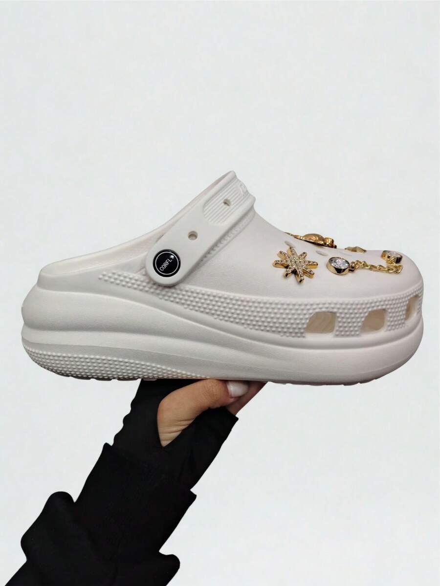 Women's High Platform Slippers With Pendants, Lightweight, 100% EVA, Non-Slip Sole - 白色 - 查看 1