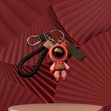 1 Charming And Fashionable Lightning Bear Keychain, Cute Cartoon Couple Doll Pendant, Key Ring, Creative Astronaut Keychain, Pendant, Add Fun And Personality To Your Items - Black - View 4