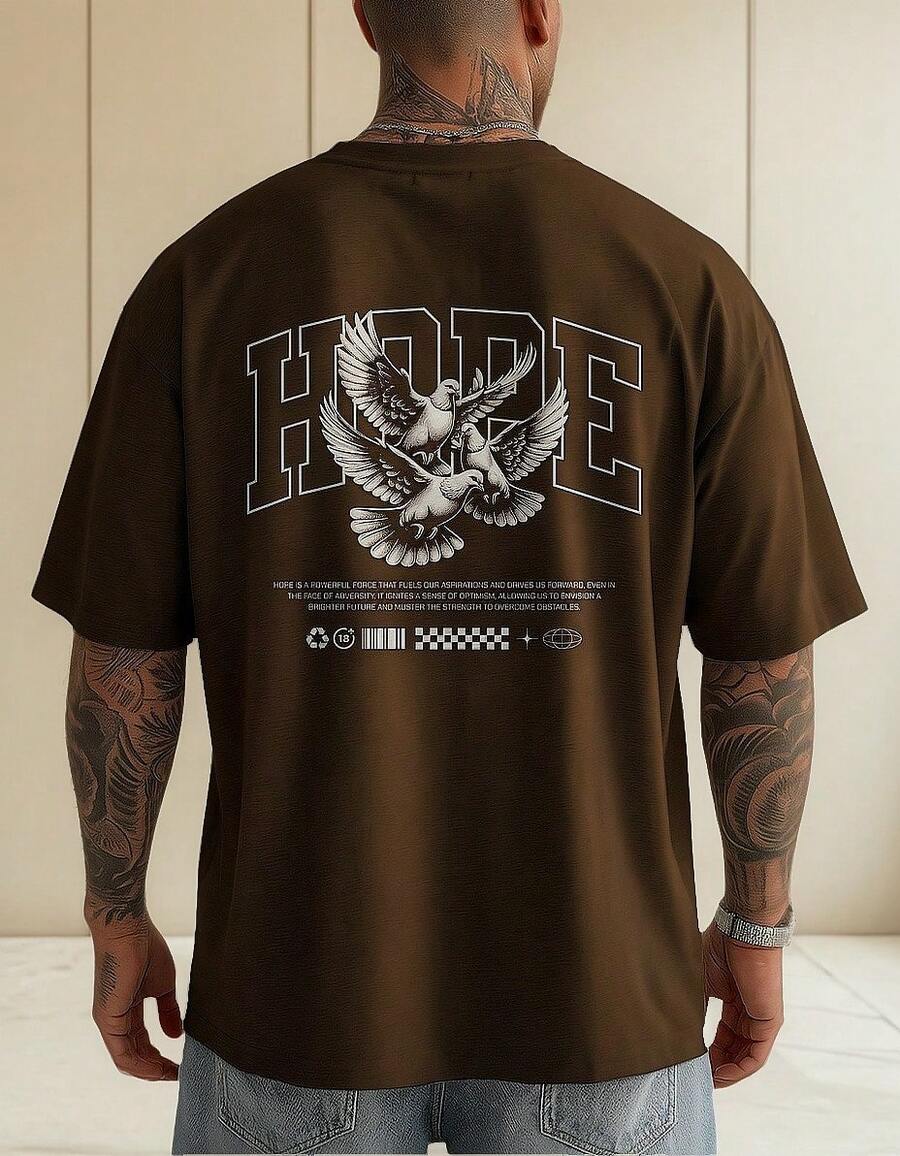 Camiseta Masculina Algodão Premium Academia Hope Larga Moda - Marrom - Visão 1