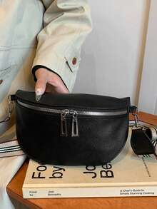 Túi đeo hông nữ bằng da PU màu trơn thời trang cổ điển, túi đeo chéo dưới cánh tay, túi đeo vai thông thường, túi đeo ngực tối giản cho nữ, hàng mới về mùa xuân/hè - màu đen - Xem 5