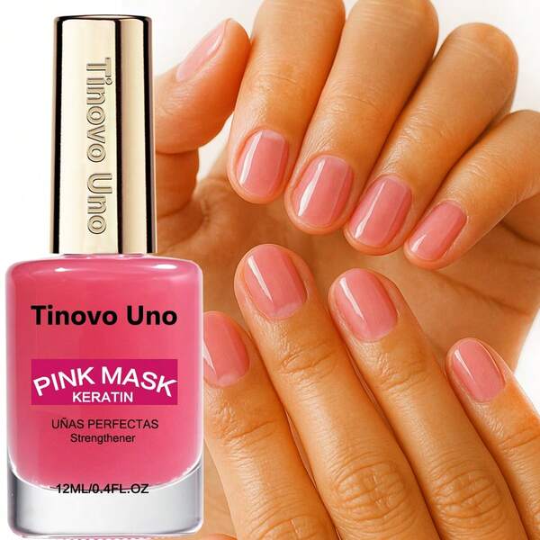Tinovo Uno Fortalecedor de uñas rosa, 12ml. Fortalece las uñas de forma natural y se seca al aire sin necesidad de lámpara UV. Previene la rotura y el agrietamiento, ideal para uñas suaves y delgadas. Se aplica sin problemas, un producto esencial para el cuidado de las uñas.