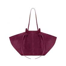 [Drawstring Adjustment + Fan-Shaped Silhouette]Brown Suede Tote Bag | 31cm Large Capacity Shoulder Bag | Retro Lazy Style Commuter Bag | Autumn And Winter Suede-Like Underarm Bag | Niche Wing Design Women's Bag