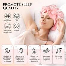 Gorro de Pelo Rizado de Satn, 2 Piezas Gorro de Dormir de Seda Ajustable, Viene con 2 PCS Diademas de Satn, Gorro De Dormir Suave Satinado Reutilizable y Cmodo con Banda Elstica Ancha Negro y rosa - Rosa y Plata - Ver 4