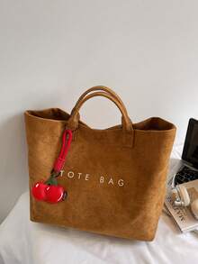 حقيبة يد جلدية سويدية ذات مقبضين مزينة بطباعة الحروف، حقيبة كاجوال كبيرة السعة مريحة وناعمة، مناسبة للنساء للعمل والتنقل والتسوق والجامعة