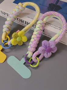 Cordón para teléfono con diseño floral, cuerda trenzada corta para muñeca, durable y adecuado para exteriores, viajes y senderismo en verano