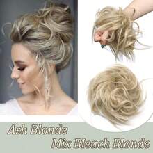 Natural Soft Messy Bun Hair Extensions X-Large Scrunchie Updo Cover Hair Elastic Band Wrap On Ponytail Hair Extensions Synthetic Straight Tousled Chignon Bleach Blonde Highlight Ombre Color Hairpiece Pony Tail Hair Piece For Women Halloween Party Daily Wedding - 彩色 - 查看 18