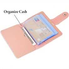 1pc Leather Small Credit Card Holder For Women And Men With Snap 26 Card Slots, Credit Card Wallet, Card Holder Wallet Holds Both Business Card Organizer And ID Cards - Xám - Xem 7